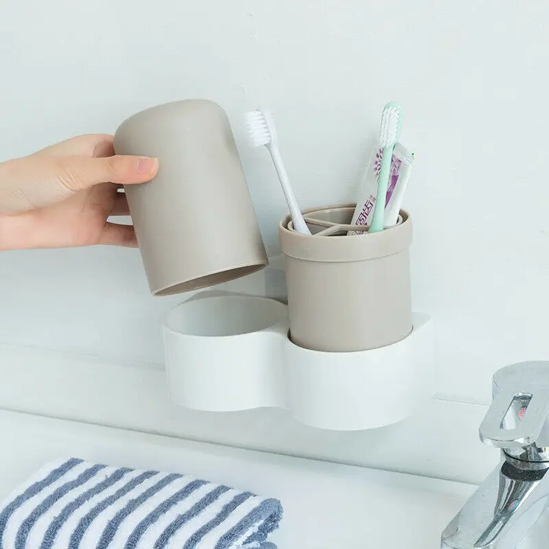 

Wall Mounted Plastic Toothbrush Tumbler Holder Cup Stand Bathroom Accessory