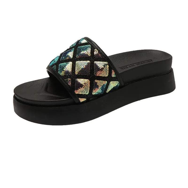 

Beach Shoes Slippers Flat Luxury Slides Med Slipers Women Platform Sabot Designer 2021 Summer Soft Fabric PU Fashion Bling Rubbe