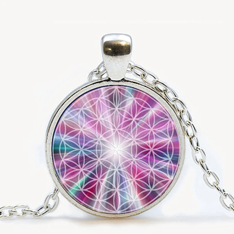 

New Fashion Flower of Life Pendant Necklace Round Glass Flower of Life Pendants Lampwork Glass Necklaces for Women