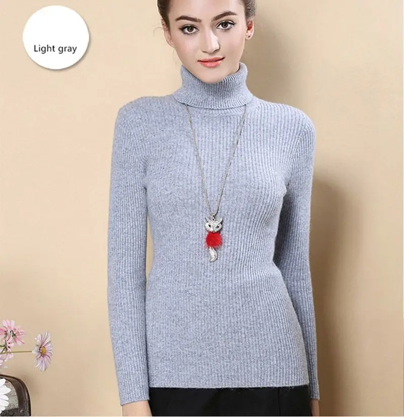 

2020 high quality autumn and winter Solid turtleneck Wool knitted sweaters women pullovers sweater RE0748