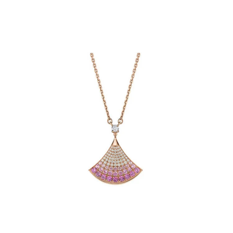 

2021 New Christmas Limited Fan-shaped Rose Gold Necklace Pink Gradient Skirt V Gold Necklace For Women