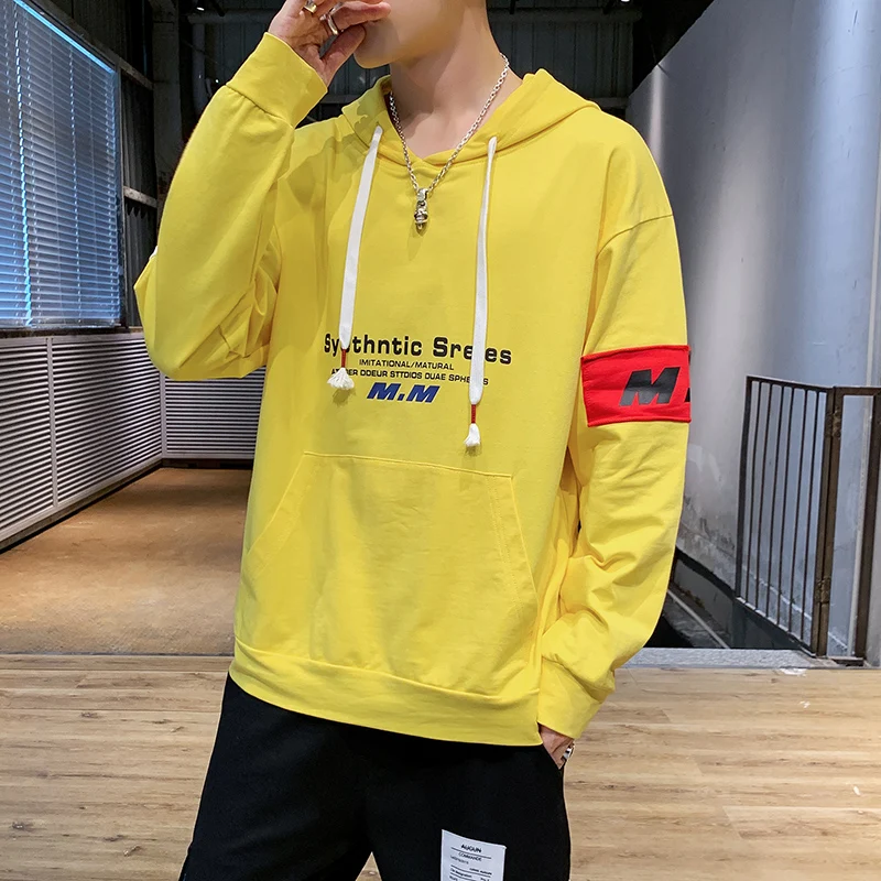 Толстовка мужская приталенная с капюшоном белый пуловер в стиле хип хоп модная