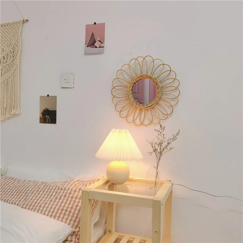 

Household portable compact bathroom wall mounted indoor living room transparent rattan dressing space mirror CY50815