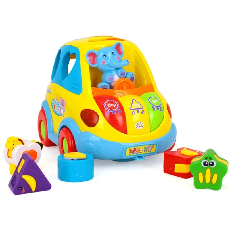 

Education Smart Bus Elephant Driver Enlightenment Vehicle with 5 Different Animals Stereoscopic Building Blocks for Kids