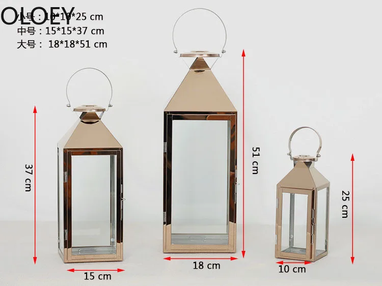 Высокий розовое золото подсвечники Железный фонарь подсвечник Открытый серебро