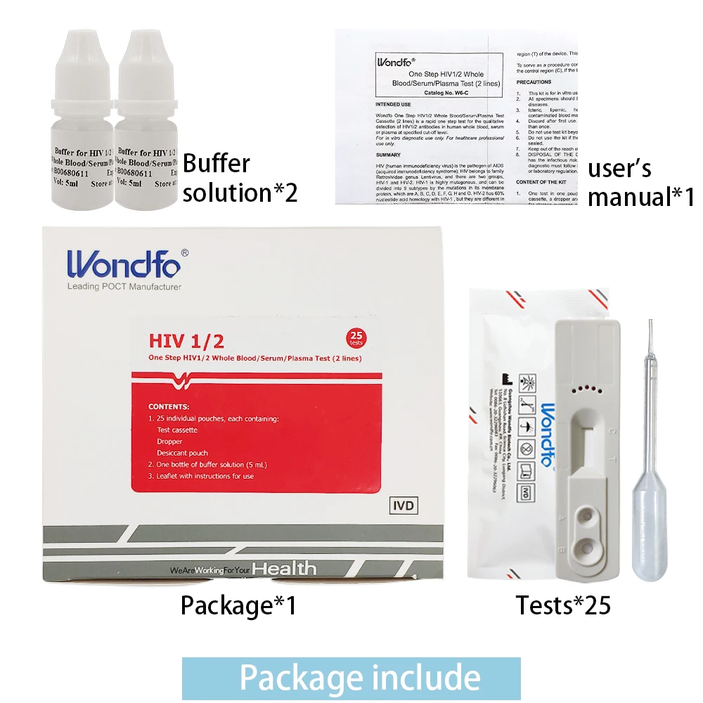 Тест Wondfo 25 s один шаг ВИЧ 1/2 цельная кровь/сыворотка/плазменный тест|Бамперы| |
