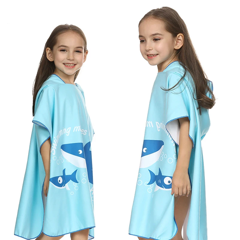 Детское хлопковое пляжное полотенце накидка с капюшоном и рисунком