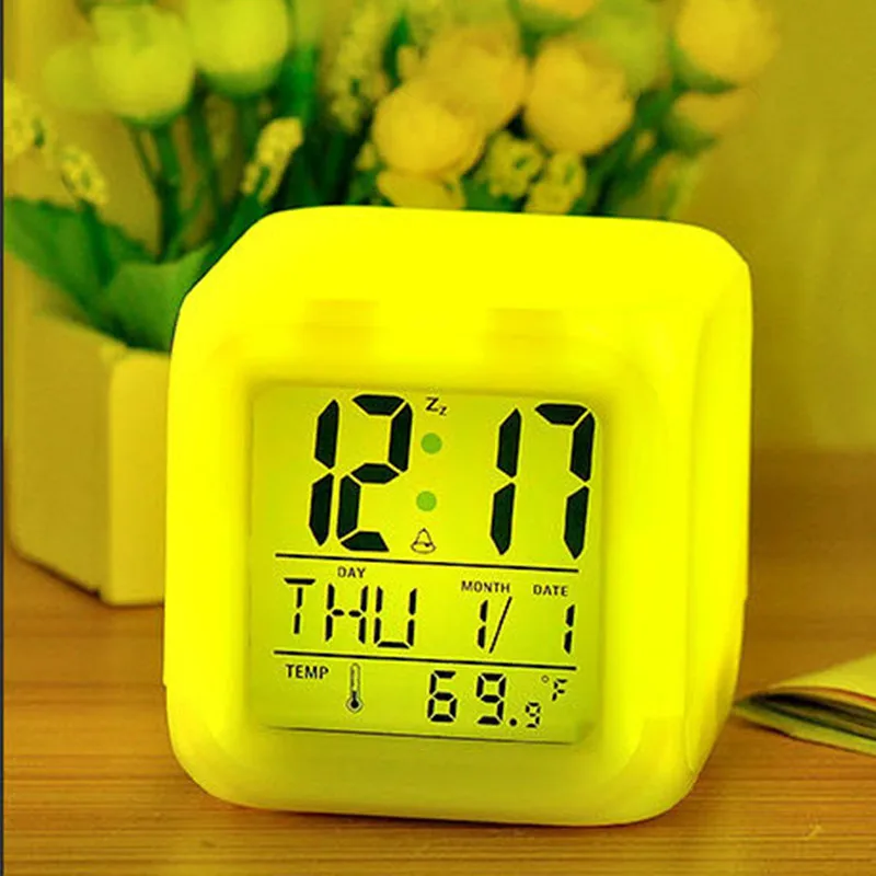 Светодиодный Будильник 7 цветов меняющийся Цифровой настольный гаджет цифровой