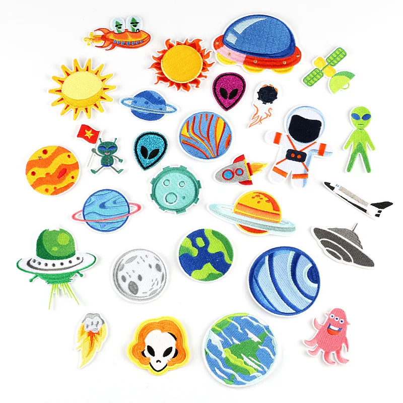 

50pcs/lot Anime Embroidery Patch Clothing Decoration Accessory Planet Alien Strange Things Diy Iron Heat Transfer Applique