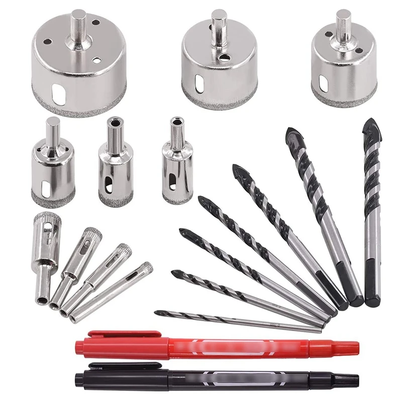 

19Pcs Tile Hole Saw Sets 6-50mm Diamond Drill Bits Assortment Kit, Glass Tile Hollow Core Extractor Remover Tools