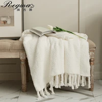 regina fringes pure white gray throw blanket fuzzy cozy microfiber knitted home decorative outdoor office bed sofa tv blanket