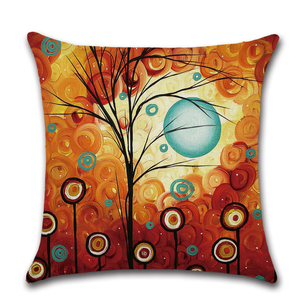 

ROMANZO 45*45CM New abstract oil painting style tree linen digital printing pillowcase cushion cover car decoration pillowcase