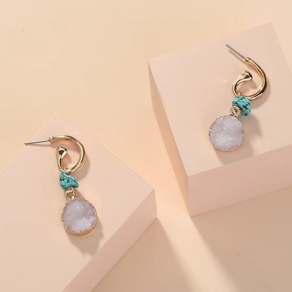 Висячие серьги в европейском стиле с бирюзовым рисунком универсальные ювелирные