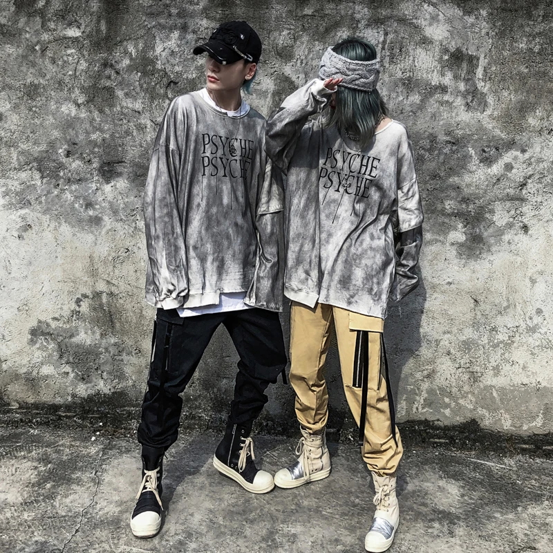 Хип Хоп Уличная Мужская футболка нерегулярные лоскутные Длинные рукава оверсайз