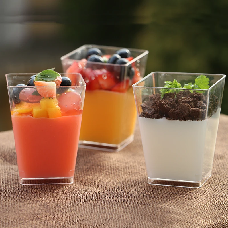 Квадратные прозрачные одноразовые чашки для пудинга мороженого желейного торта