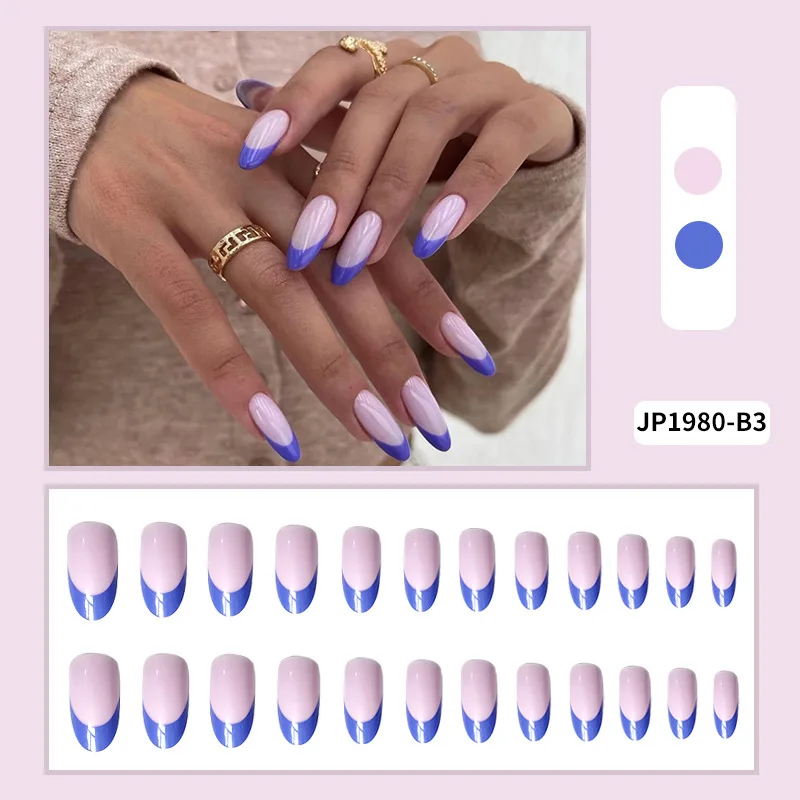 

24pcs Purple Nail Patch Glue Type Removable Long Paragraph Fashion Manicure Save Time False Nail Patch SSwell ногти накладнык
