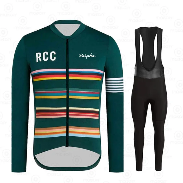 

2020 RCC Winter Thermal Fleece Cycling Clothes Men Long Sleeve Jersey Suit Warm Bike MTB Clothing Bib Pants Set