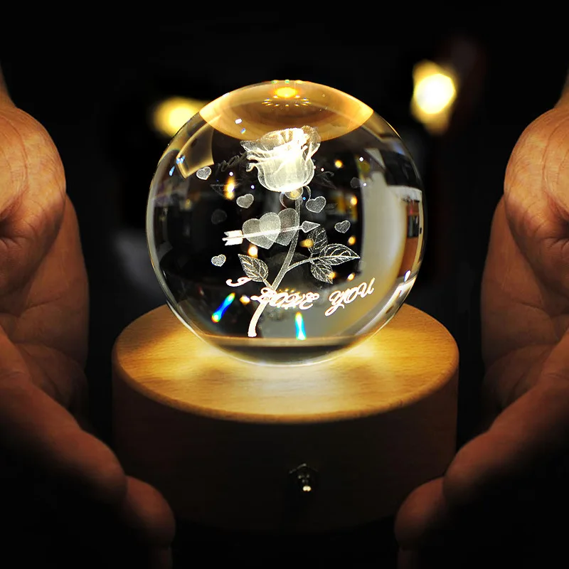 Светящийся хрустальный шар деревянная музыкальная шкатулка вращающийся