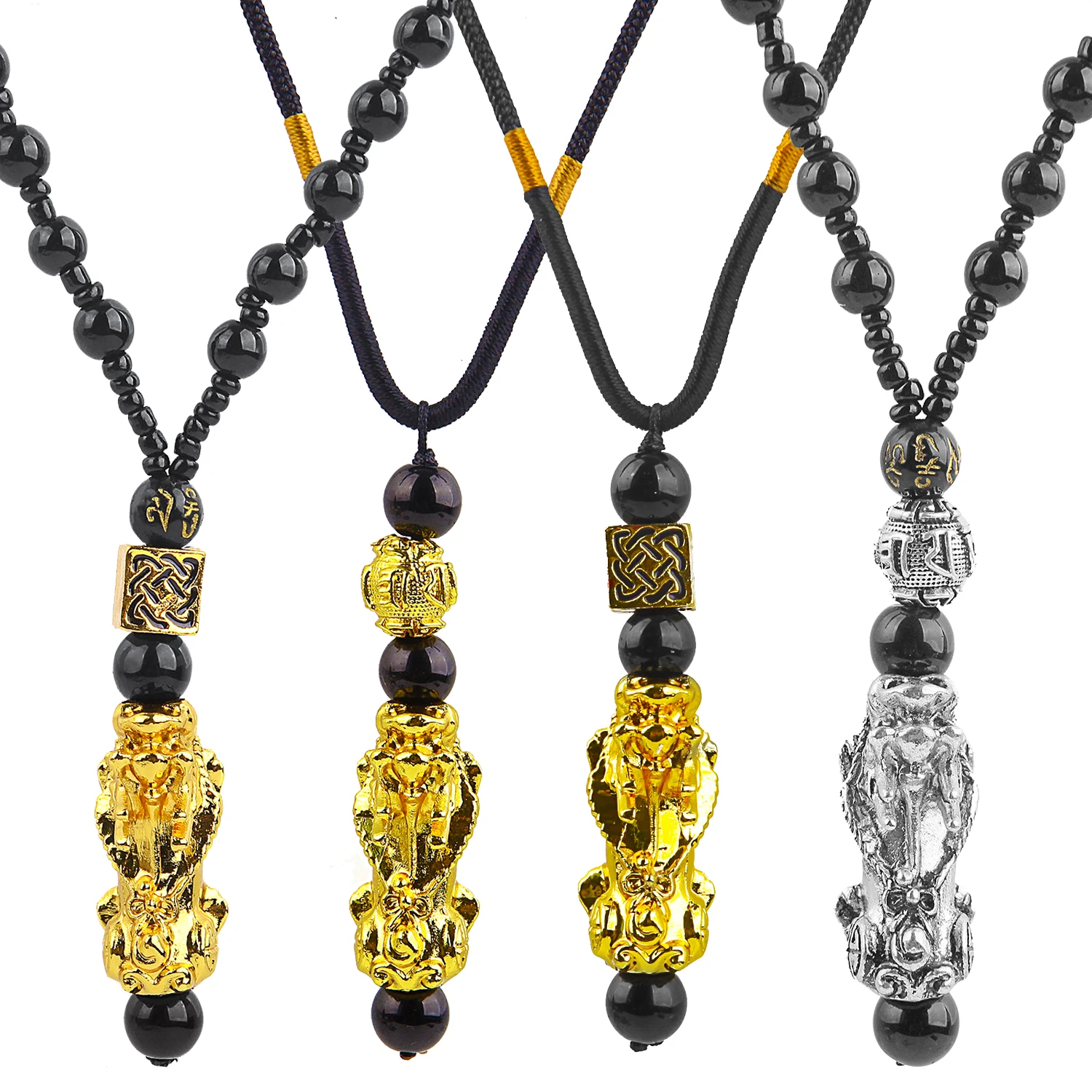 

Vintage Pixiu Pendant Necklace Bring Wealth and Good Luck Charm Necklace Chinese Feng Shui Faith Obsidian Stone Beads Necklaces