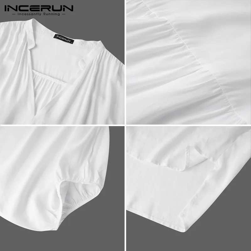 

Fashion Flare Sleeve V Neck Chemise INCERUN Men Shirts Man Korean Style Solid Color Blusas Loose Soft Camisa Hombre Shirts S-5XL