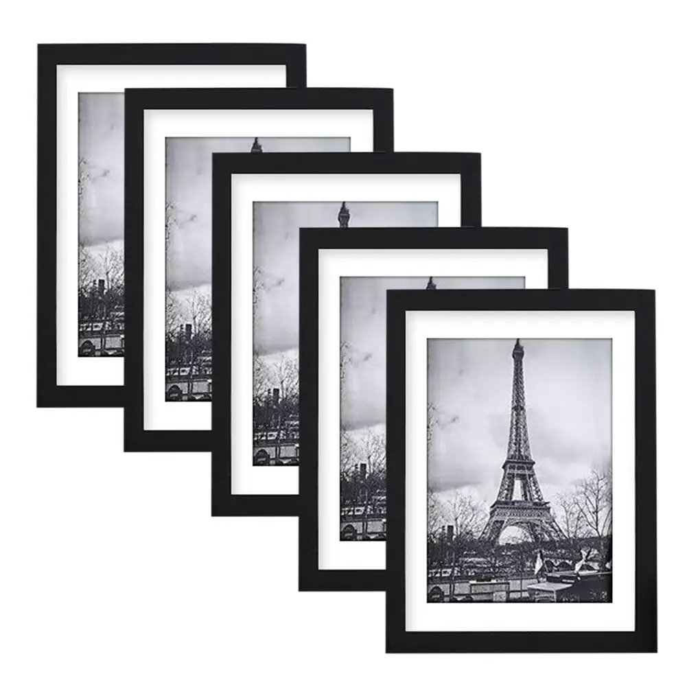 5 Pieces Picture Frame Set Displays 5x7 6x8 8x10 Pictures With Mat Black White PVC Photo Frame For Desk Wall Decorations