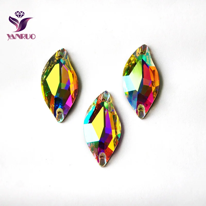 

YANRUO 3254 Diamond Leaf Crystal AB Sew on Crystals for Sewing Stones Flatback Rhonestones for Clothing DIY