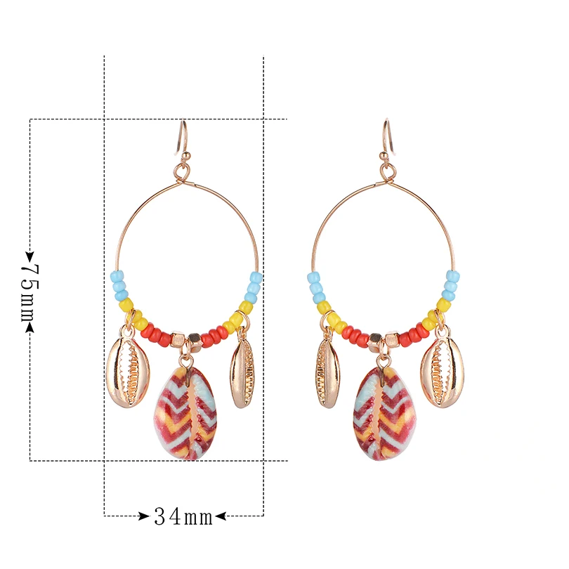 Boho Fresh Natural Shell Висячие серьги Модные ювелирные изделия 2019 многоцветные бусины