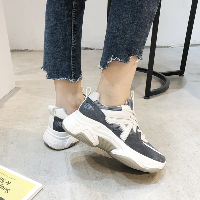 

Casual Shoes Chunky Sneakers Women Shoes Woman Loafers Air Mesh Vulcanized Shoes Lace Up Flat Platform Shoes Female Ladies Flats