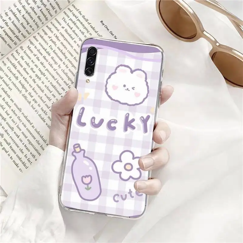 

cartoon girl with bear Phone Case Transparent for Samsung s9 s10 s20 Huawei honor P20 P30 P40 xiaomi note mi 8 9 pro lite plus