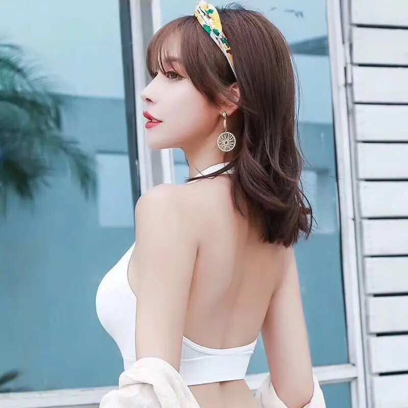 Топ с лямкой на шее женский укороченный топ-труба спортивный бюстгальтер майка