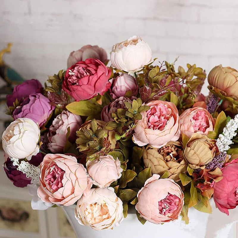 

Шелковый Букет пионов 53 см, искусственные цветы, 13 больших головок, искусственная кожа для невесты, свадьбы, дома, 1 шт.