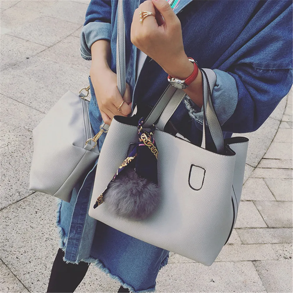 HELLOVE Women Shoulder Bag with a Little Bag inside Metal Magnetic Buckle PU Leather Totes Crossbody Messenger for Female Ladies