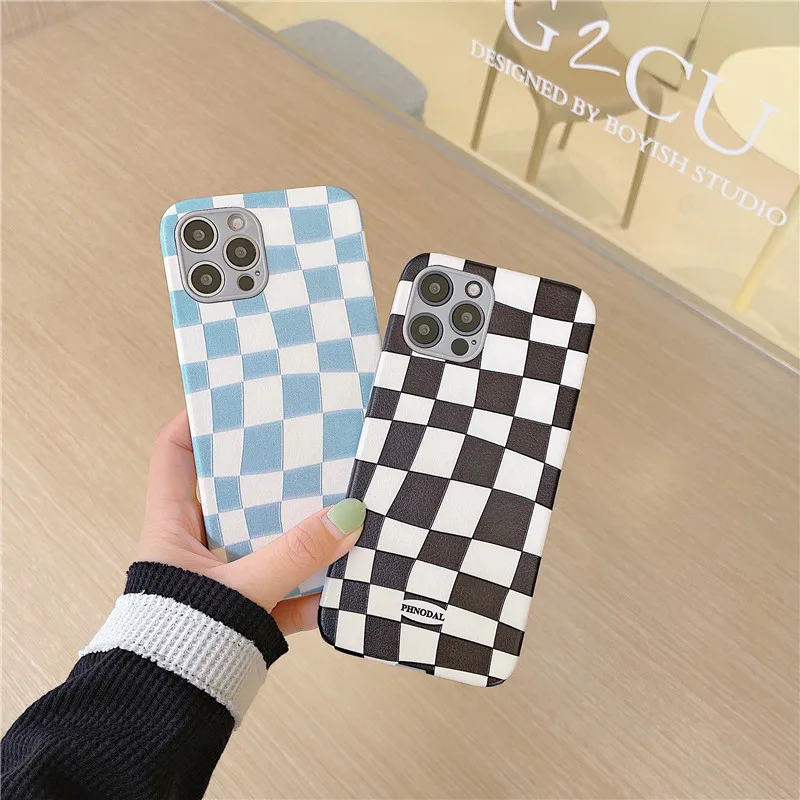 

Black & White Blue Checker Case for iPhone 12 Pro Max Back Phone Cover for 12 Mini 11 Pro Max X XS XR 8 7 Plus SE 2020 Capa