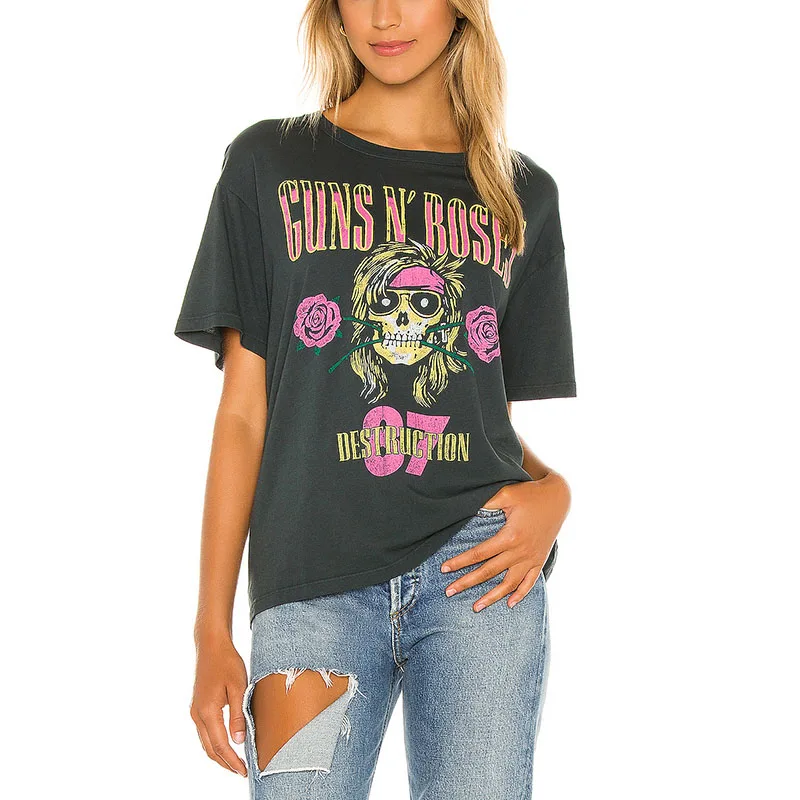 

Женская футболка с принтом черепа, темно-серая, летняя