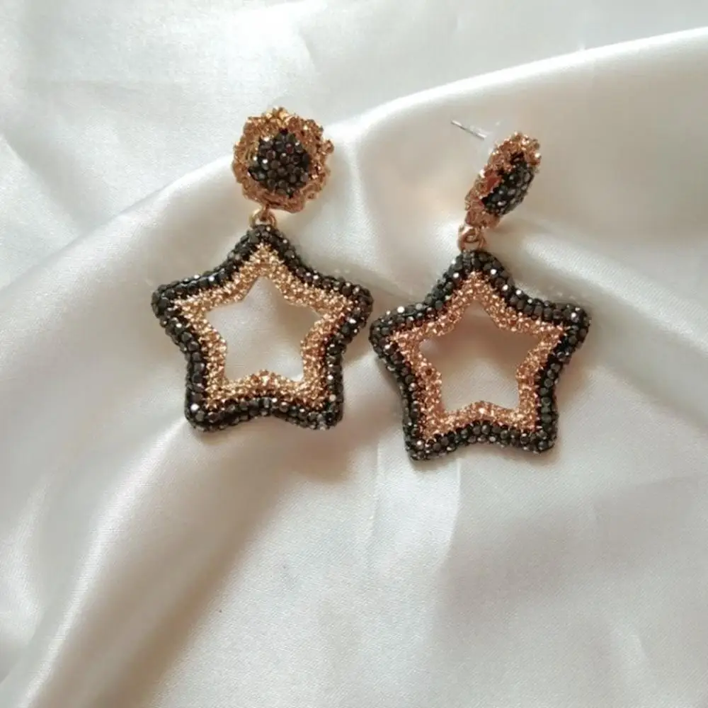 Элегантные золотые серебряные серьги со стразами и звездами Женские уникальные