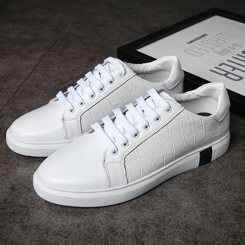 2019 autumn brand shoes for men sneakers Black&ampWhite Big Size 46 handmade Genuine soft leather Men flats | Обувь