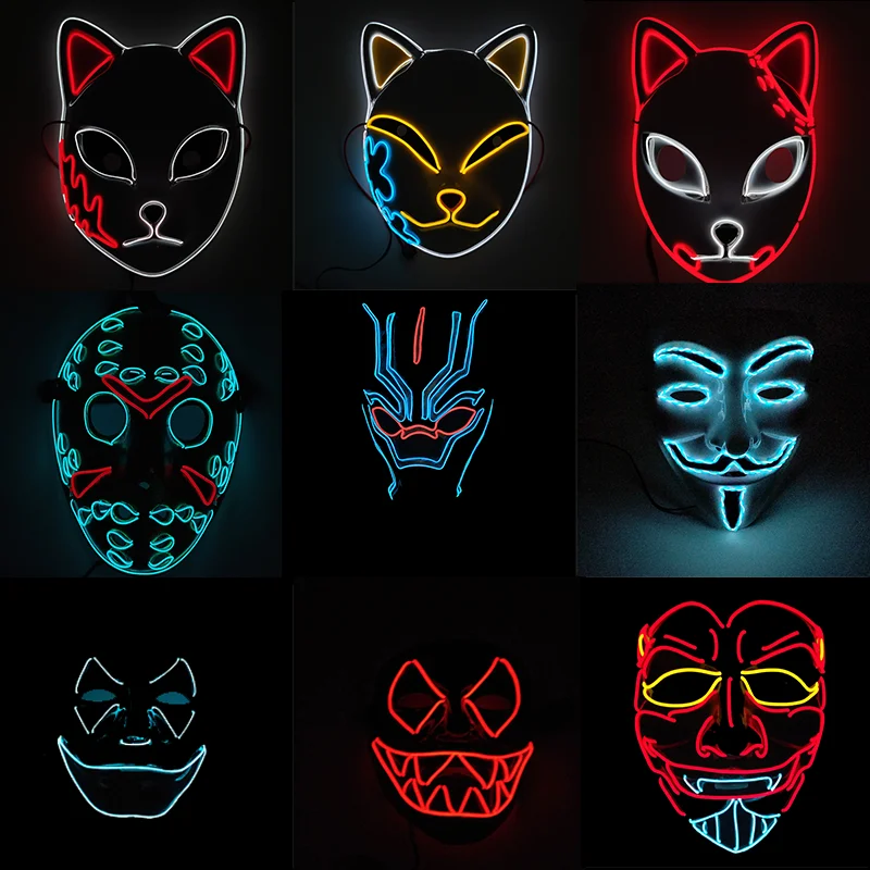 

Luminous Anonymous Face Mask Cosplay Cartoon And Movie Characters Glowing EL Wire Mask For Halloween Carnival