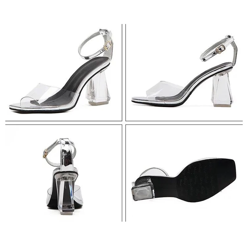 

2020 Transparent Heel Sandals Women One Strap High Heel Women Sandals Crystal Clear Heel Summer Shoes Sandale Femme