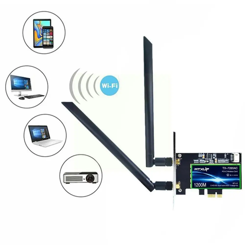 

Адаптер Wi-Fi 7265ac, 1200 м, двухдиапазонный, совместимый с Bluetooth, Pci-e, 4.2 Беспроводная сетевая карта для Win7, Win8, Win8.1, Win10, M1t8
