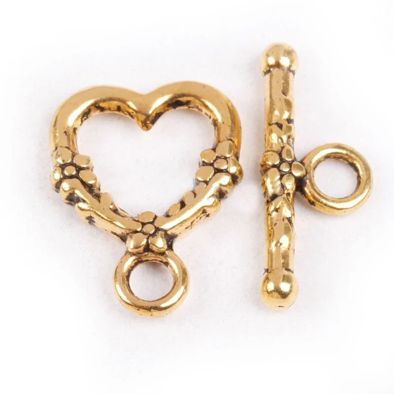 20 Sets Antique Heart Shaped Ring Hook Toggle Clasp Hooks Findings For Jewelry Making Competent Diy Bracelet Necklace Wholesale | Украшения