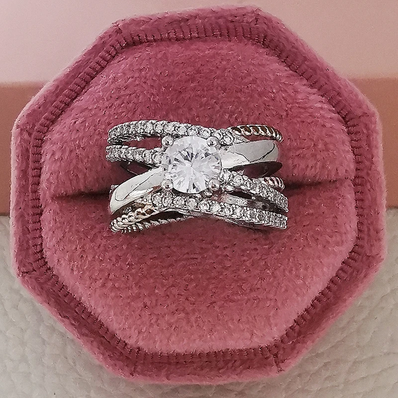 Женское Обручальное кольцо с крестом цвета розового золота и серебра ювелирное