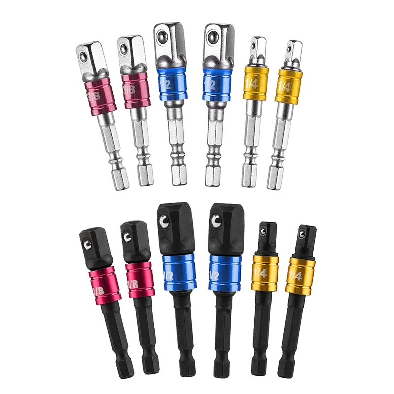 

6 шт. ударные биты для драйвера, 1/4 дюйма, 3/8 дюймов и 1/2 дюйма, адаптер для розетки привода для ударного драйвера, переходник для ударного драй...