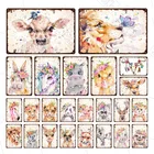 Окрашенные животные, потертый металлический знак, красивые цветы и животные, настенные наклейки, винтажное украшение для дома, Оловянная пластина с животными