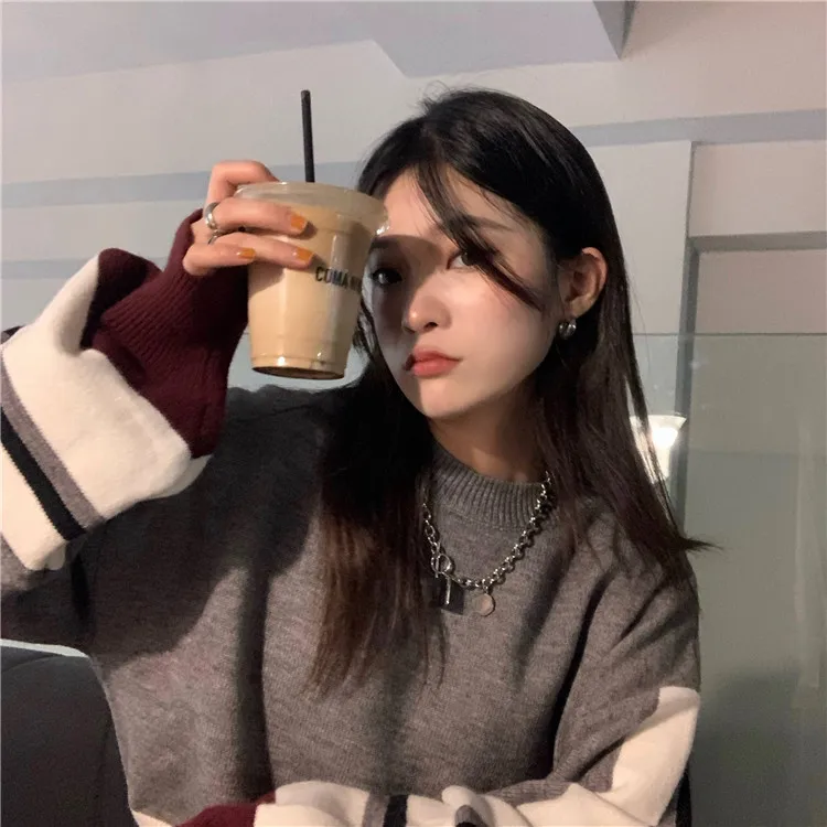 

Loose Sweater Women Clothes Crop Top Loose Preppy Style Autumn Winter Fashion Brand Knitted Pullovers Oversize Korean New