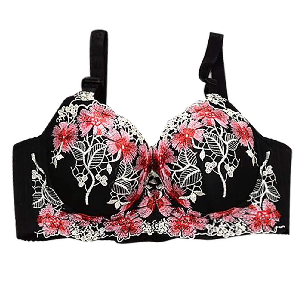 Женские бюстгальтеры большого размера для женщин с вышитым принтом регулируемые