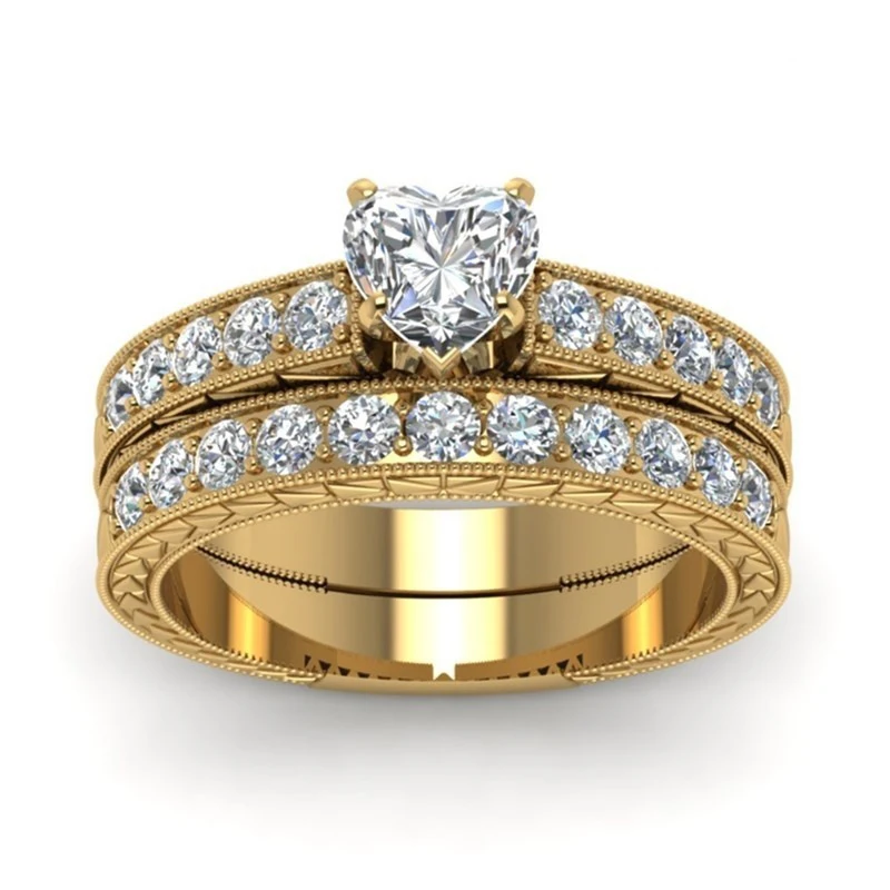 

Romantic Gold color Heart Rings Jewelry Women's Engagement Party Valentine's Day Girl Gift Fashion Rhinestones Zircon Rings