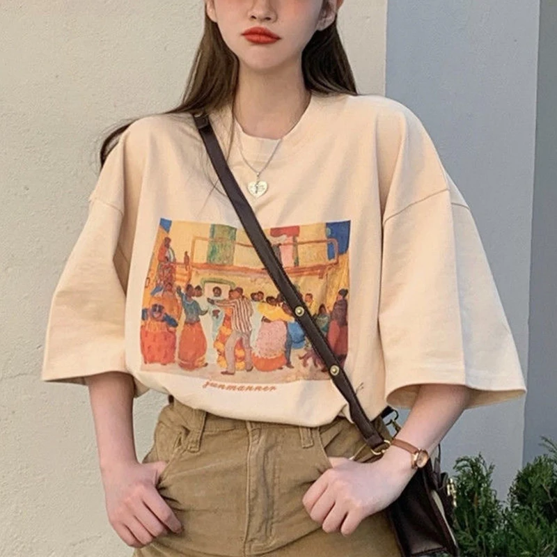 

Chic Short Sleeve T-Shirts Women Tees Loose Korean Fashion Tshirt Harajuku Oversized T Shirt Female Streetwear Tops for Girls