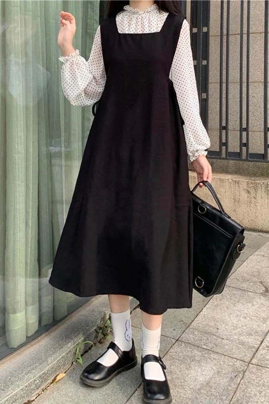 

Japanese-Style College Style All-match Black Camisole Suspender Dress fairy dress tea party lolita dress sweet lolita doll