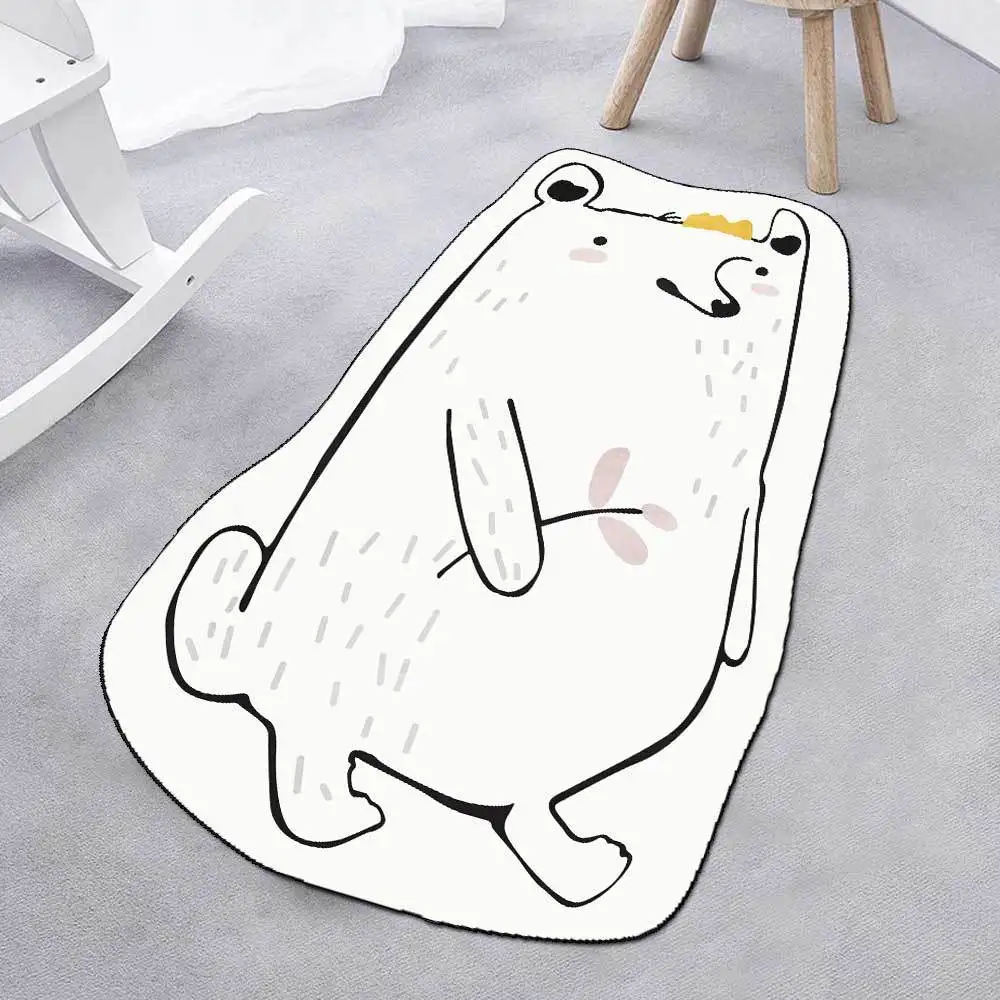 

Irregular Carpet Cute White Bunny And Bear Carpets For Living Room Floor Mat Boy Girl Child Bedroom Decoration Bedside Rug