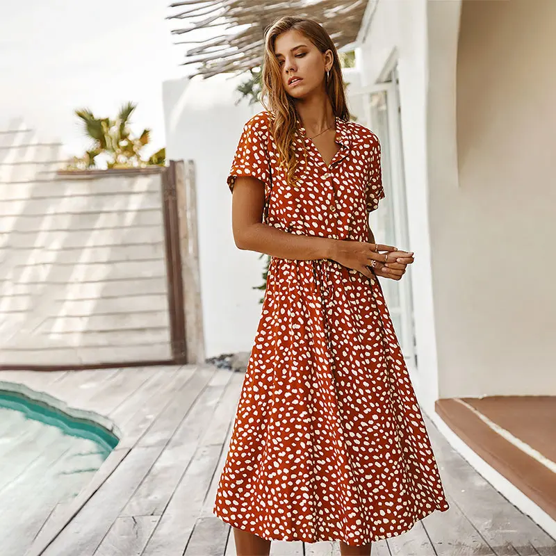 Женское однобортное платье в горошек эластичные трапециевидные платья средней